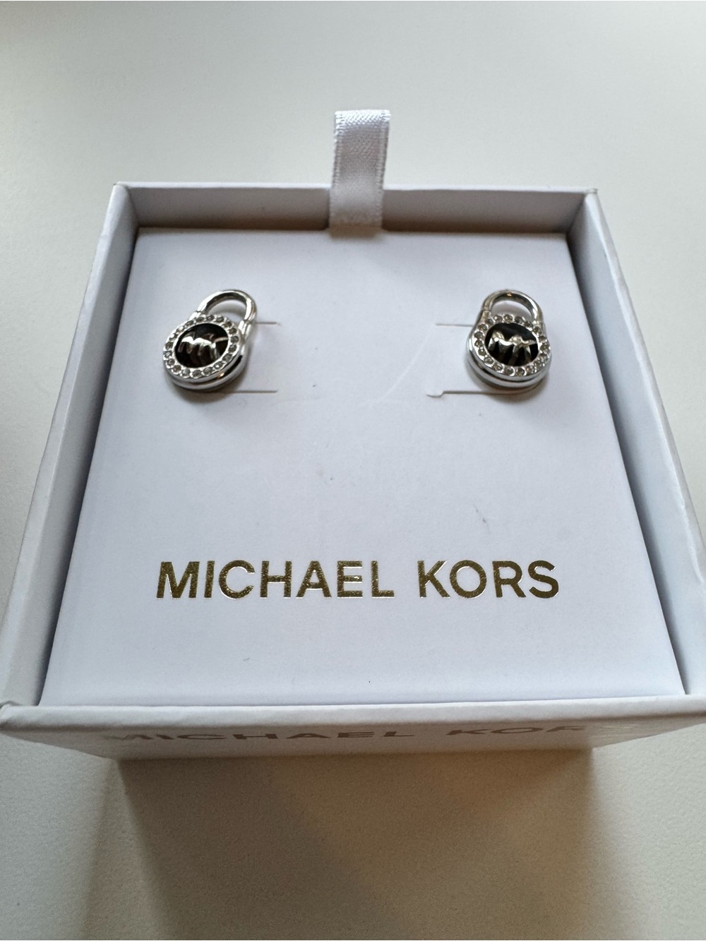 Michael Kors Silver Logo Drop Stud Earrings